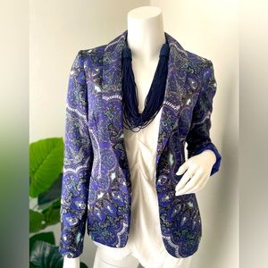 INC blue printed satin blazer size small